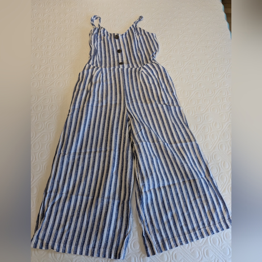 GAP Blue and White Striped Wide Leg Jumpsuit
